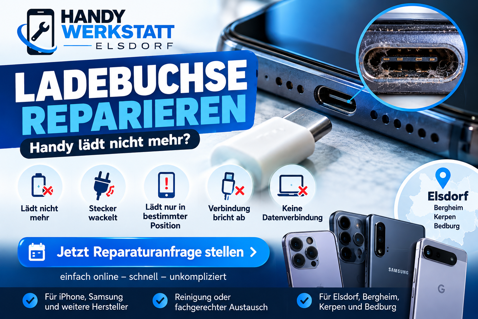Ladebuchse reparieren in Elsdorf – Handy Werkstatt